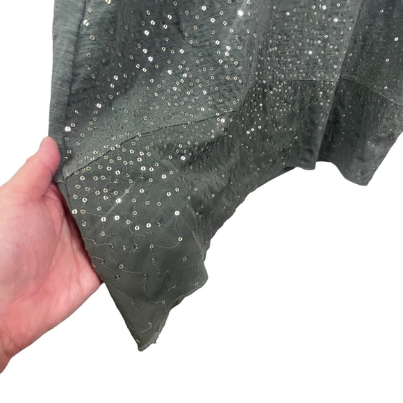 Soft Surroundings Starlight Shift Sequin Midi Dress 3/4 Sleeve Dark Olive Grey M - Picture 7 of 16